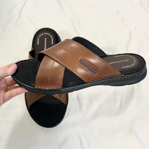 NEW Brown Leather Rockport Men\'s Darwyn Xband Sandals Size US Mens 9.5 WIDE main image 5